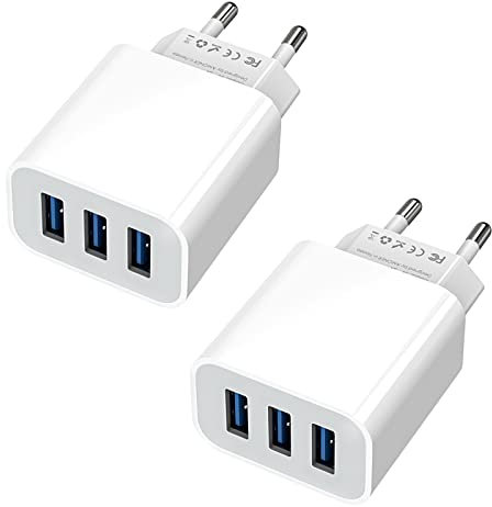 Sundix USB Charger Ladegerät Multiple 15W Plug 2 Pieces 3-Port 3A Charging Adapter Netzteil for iPhone 14/13/12/11/X/8 and Samsung, Xiaomi, Tablets, Mobile Phones Other USB Ports Devices