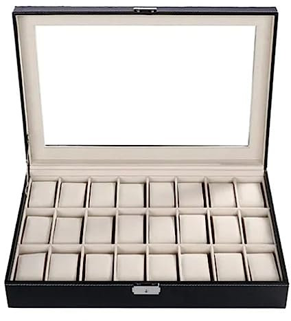 Boîte De Montre, Vitrine De Montre avec 24 Emplacements, Boite a Montres pour Dressing, Boite De Rangement Montres, Boîte De Rangement étanche en Cuir PU avec Serrure, pour Coiffeuse De Magasin