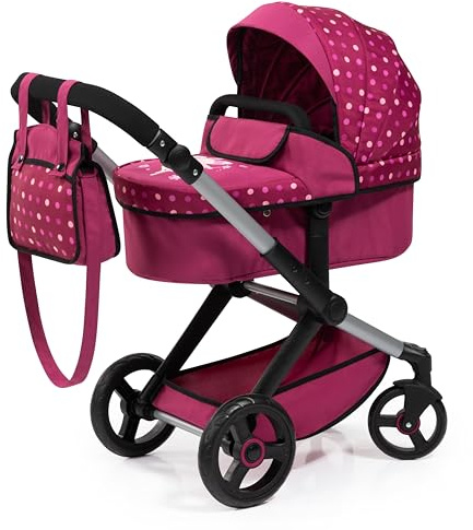 Bayer Design 17067AA Passeggino per bambole Combi Xeo, carrozzina bambola, regolabile in altezza, convertibile, borsa