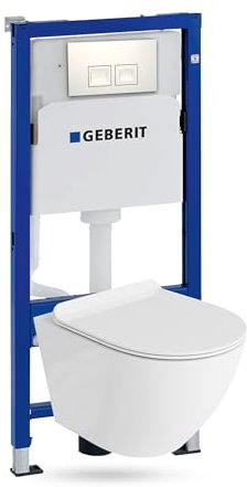 Lavita Duofix Basic Vorwandelement + Wand Tiefspül WC Sofi Slim Weiß Spülrandlos + WC Sitz + Bedienplatte Delta 25 Weißer Knopf Komplettset Unterputz Spülkasten Toilette Komplett Sett WC