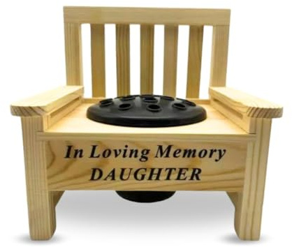 Yaldram Mini Wooden Memorial Bench with Black Plastic Insert Pot Fresh Artificial Flowers Graveside Ornament Bench with Flower Holder Heartfelt-Tribute (In Loving Memory DAUGHTER)