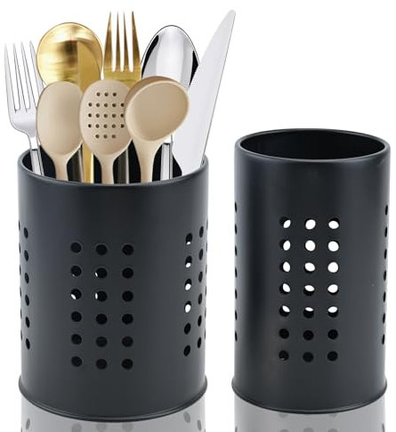 Feelava 2 soportes para utensilios de cocina de acero inoxidable a prueba de óxido, organizador de utensilios de cocina grande para organizar cajones y encimeras para todas las cocinas (Negro)