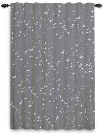 ggaimwf 117x175cm Tenda a tasca per bambini Camera da letto Stella argentata scintillante Stampa Filtraggio della luce Divisori per ambienti Tende per finestre Sala giochi Soggiorno,1 pannello singolo