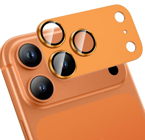 HWeggo for iPhone 17 Pro Max Camera Lens Protector 9H Tempered Glass Camera Cover All-in-one Aluminum Alloy Metal Anti-Scratch Case Friendly,Orange