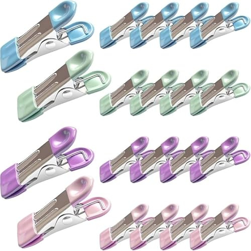 20 pinzas de acero inoxidable coloridas, clips de metal para tendedero, diseñadas para evitar marcas, pinzas de metal resistentes a los rayos UV para ropa, jeans, calcetines, toallas, fotos