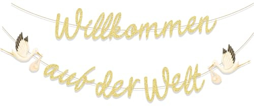 ALEGRE® Willkommen Zuhause Baby Girlande, Willkommen Auf Der Welt Girlande Banner, Welcome Home Baby Deko mit Storch Geburt Design, Welcome Back Girlanden für Junge Mädchen Geburtstag Deko, Babyparty