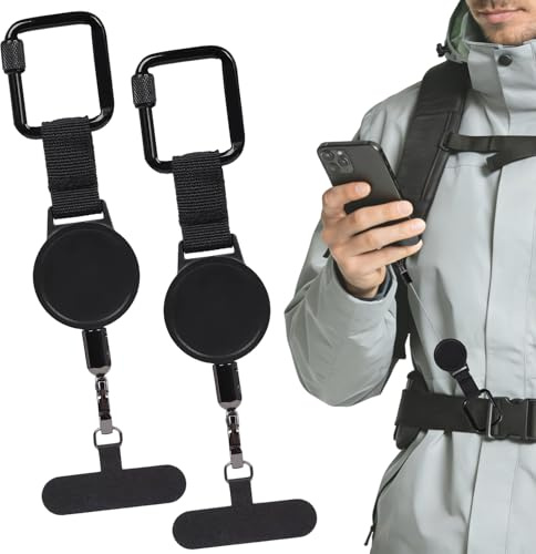 Bukbas Retractable Phone Lanyard, 2PCS Anti Theft Phone Strap, Adjustable Keychain Phone Lanyard with Metal Tether and Locking Carabiner, Compatible Most Smartphones, for Hiking, Cycling, Fishing