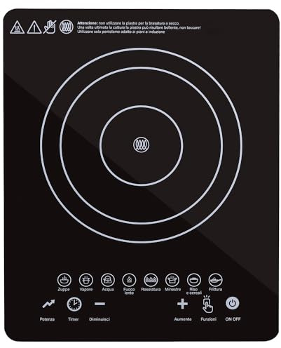 EMPOTEC Piastra Induzione 1500W Temperatura Regolabile 120-270°C Timer 8 Programmi Display Touch 28x35cm Rilevamento Automatico degli Utensili