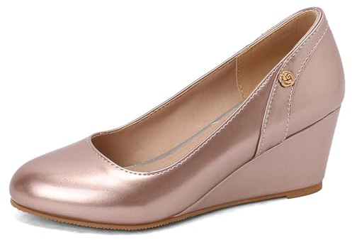 Qynthra Scarpe da Ufficio con Punta Tonda Tacco a Cuneo Slip On Comode Court Scarpe Pelle Verniciata Tacchi da Lavoro Casual per Ufficio Business e Pendolarismo Quotidiano,Rosa,43 EU
