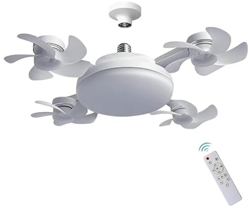 Takfläkt med Belysning, Drönarfläkt med Fjärrkontroll | 3 Fläkthastigheter, 3 Färgtemperaturer, E27 Sockel, Vikbara Blad, Under 30dB Tyst(4head)