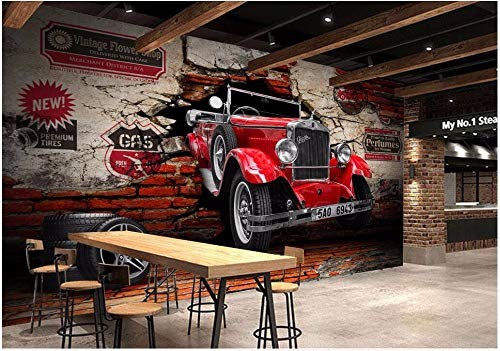 Wxlsl Benutzerdefinierte Wandbild 3D Fototapete Oldtimer Auto Gebrochen Wand Hintergrund Dekor Malerei 3D Wandbilder Tapete -350cmx256cm