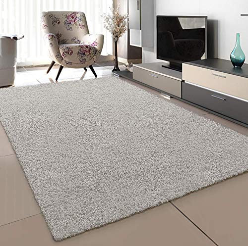 SANAT Teppich Wohnzimmer - Creme Hochflor Langflor Teppiche Modern, Größe: 60x110 cm