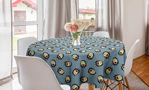 ABAKUHAUS Hedgehog Round Tablecloth, Hand Drawn Style Thorny Mammal Mascots Holding Jar of Jam Playful Childhood Theme, Circle Table Cloth Cover for Dining Room Kitchen Decoration, 60, Multicolor