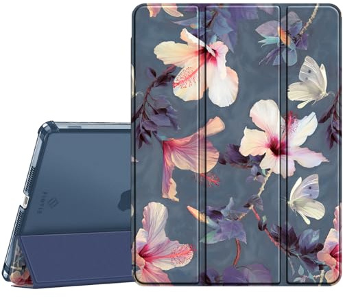 Fintie Hülle für iPad 9./8./7. Generation 10.2 Zoll (Modell 2021/2020/2019) | ultradünne leichte Schutzhülle mit Stifthalter, transparenter Rückseite Case Cover, Auto Schlaf/Wach Funktion, Hibiskus