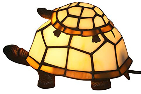 LANMOU Europäische Schildkröte Tischlampe Tiffany Lampe Schlafzimmer Dekoration Ornamente Kleine Schreibtischlampe Energiesparende Nachtlicht Kinderleuchte E14,Gelb