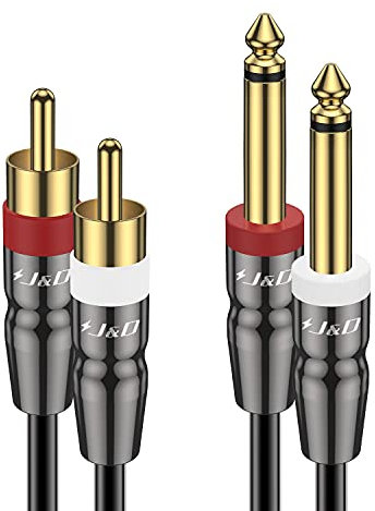 J&D Dual 1/4 inch TS to Dual RCA Cable, Heavy Duty 1/4 Male to RCA Male Adapter Stereo Audio Interconnect Quarter inch Cable, 1.8 Meter