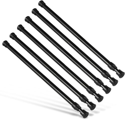 6Pcs Tension Rod, Goowin Tension Curtain Rod, No Drilling Rustproof Spring Small Tension Rod, Adjustable Tension Rods for Closet, Kitchen, Cupboard, Wardrobe, Bookshelf (Black, 16-28 inch)