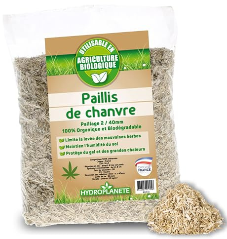 HYDROPLANETE Paillis de Chanvre Cultivé en France en Sacs de 5L 10L 20L 50L 100L 200L – 100% Naturel sans Pesticide – Utilisable Agriculture Biologique – Potager & Massifs