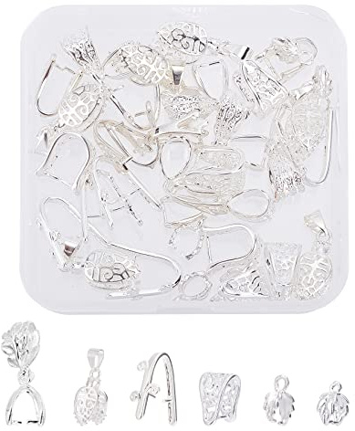 SUPERFINDINGS 36pcs 6 Styles Anhänger Kette Verschluss Clip Messing Halskette Verschlüsse Legierung Eispickel Pinch Bails Für DIY Craft Armband Schmuckherstellung