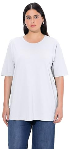 Ulla Popken Damen große Größen Übergrößen Plus Size T-Shirt, Rundhalsausschnitt, Relaxed, Halbarm schneeweiß 54+ 486910200-54+