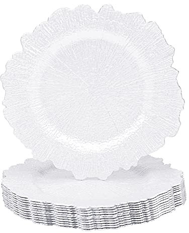 MAONAME 13 White Charger Plates, Round Reef Chargers for Dinner Plates, Plastic Plate Chargers for Table Setting, Wedding Decor, Set of 12