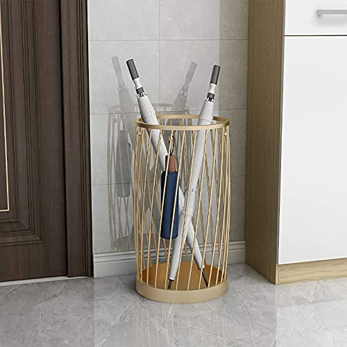 Regenschirmständer Gold Regenschirmhalter Korb, runder Regenschirmständer mit Haken für Innen-/Außen-/Hotel-/Einkaufszentrum-Ecke/Büro-Dekoration