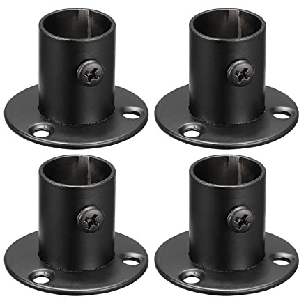 sourcing map 0.77'' Dia Stainless Steel Pole Sockets Flange Rod Holder Bracket Support for Bathroom Closet Curtain, Set of 4, Black