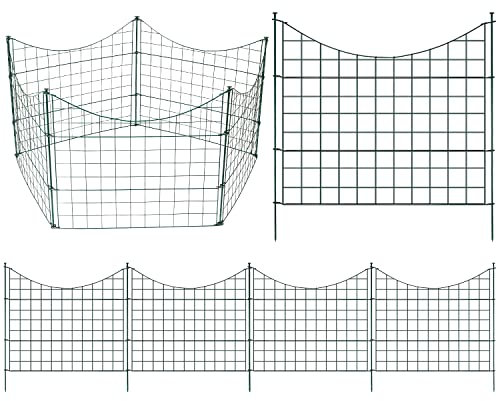 Sonnewelt Teichzaun Steckzaun Gartenzaun Metall Zaunelemente zaun garten Gartenzaun Tiergehege Freigehege zaun für hunde- 5 Zaunelemente 6 Befestigungsstäbe (Grün, Unterbogen)