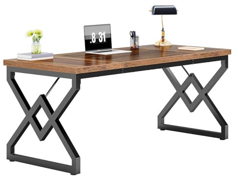 Tribesigns Schreibtisch, 160 x70 x 75cm Großer Büro-Computertisch mit extra Dicker Holztischplatte und Metallrahmen, moderner einfacher Arbeitsplatz, Arbeitszimmer Chefschreibtisch für Heimbüro