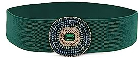 QUEEN HELENA Damengürtel Elasticher mit Strass Damen Ci014-3 Grün, Einheitsgröße