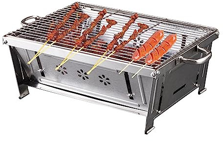 TINMIX Barbecue a carbonella, da picnic, in acciaio inox, portatile, pieghevole, per feste in giardino, all'aperto, da tavolo, a carbonella, portatile