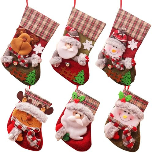 TAVADA Weihnachtsstrumpf,6 Stück Weihnachtssocken Süßigkeiten Geschenktüte,Nikolausstiefel zum Befüllen und Aufhängen für Weihnachtsdeko,Nikolaus Socke für Kinder Familien