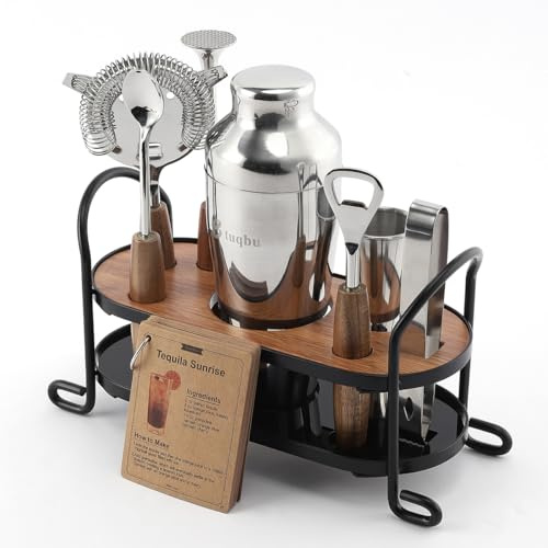 Btuqbu Cocktail Shaker Set with Stand, Mixology Bartender Kit for Drink Mixing | Mixology Set with 7 Bar Set Tools Cocktail Kit