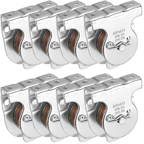 DAKFOOK 8 Pack 1-1/2 Inch Ceiling Mount Single Pulley, Zinc Plated Wall Mounted Pulleys for 3/8 Inch Wire Cord or Rope, Working Load 420 Lbs, Screws Included