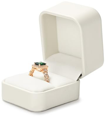 Oirlv PU Leder Beige Klassisch Ringbox Verlobungsring Box,Ringschatulle für Hochzeit,Vorschlags
