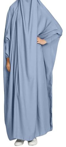 YOVALO Frauen Elegant Muslim Hijab Kleidung Islam Dubai Abaya Gebetskleid Einfarbig Lose Einteilige Gebetskleid Volle Abdeckung Muslimische Mode Fledermausärmel Jilbab Hijab Robe Frauen Kleid