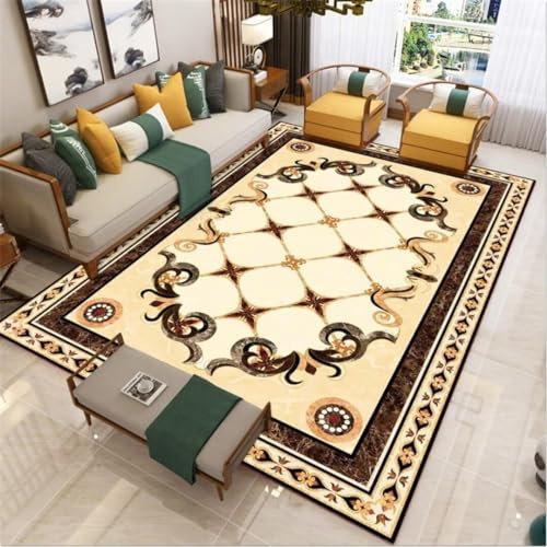 Kunsen Dekoration Wohnzimmer Moderne geometrische Symmetrie, kurzer Fleece-Komfort Teppich rund Gelb Flickenteppich teppiche für wohnzimmer160X230CM