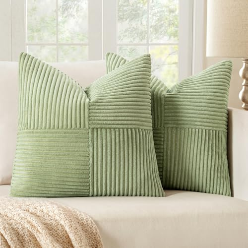 MIULEE 2er Set Kissenbezug 45x45cm Grün Kordvelours Kissenhülle sofakissen | Kissenbezüge Sofakissen Dekokissen Boho Couchkissen Kord Dekorative Zierkissenbezug für Sofa
