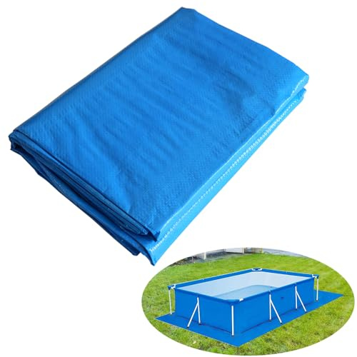 Junhui Tappetino da Piscina Fuori Terra, Tappeto Base per Piscina di Colore Blu, Panno di Terra Rettangolare per Piscina, Pieghevole, Impermeabile, All'abrasione, 295x206cm