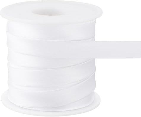 BENECREAT 12.5 m/13.67 Yards Doppelt Gefaltetes Schrägband, 11mm Breites Weißes Polyester-Schrägband, Satin-Bindeband Für Bekleidungszubehör, Nähen, Rohrleitungen, Nähen, Basteln, DIY