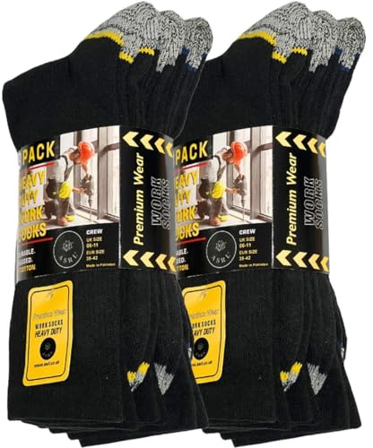 Men's Work Socks Pack Of 6 Breathable Resistant Design | Stretch Fit Heavy Duty Reinforced Heel and Toe.