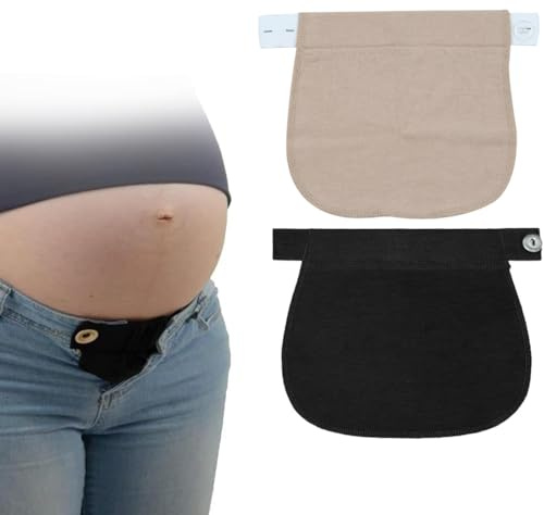 Visxcnu 2pièces extenseur Pantalon Ajustables pour Femmes Enceintes, Taille De Femme Enceinte Allongée Rallonge de Ceinture (Noir/Chameau)