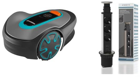 Gardena Mähroboter SILENO minimo 250 m² & SCHÜTTE 3073 versenkbare Steckdosenleiste für die Arbeitsplatte (2xUSB&3x230VSteckdosen),EinbausteckdosefürdieKüchezumNachrüsten,TischsteckdoseausEdelstahl