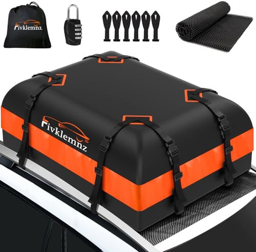 FIVKLEMNZ Dachbox Auto, Dachgepäckträger Tasche, Wasserdicht für alle Fahrzeugdächer mit/ohne Gepäckträger Inklusive Topper Anti-Rutsch-Matte + Verstärkte Gurte +6 Türhaken +Gepäckschloss(15 Kubikfuß)