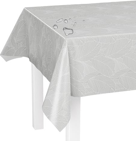 LILENO HOME Tischdecke abwaschbar als Meterware 180x140cm (Schnittkante) in Grafikblätter grau Motiv - Wachstuchtischdecke wasserabweisend ideal als Tischtuch o. Tischläufer für Bierzeltgarnitur