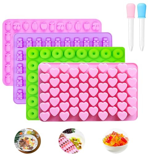Gummy Moulds, 4Pcs Silicone Sweet Moulds, Heart Candy Gummy Molds | Chocolate Molds, Baking Mold Set with 2 Droppers for Chocolate Candy Jelly Ice Cubes