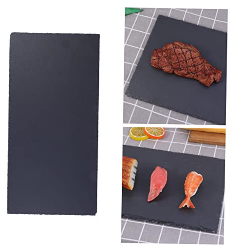 Garneck Natural Rectangular Stone Plate 40x20cm Black Barbecue Plate Pizza Tray Fruit Serving Platter for Western Food Kitchen and Restaurant