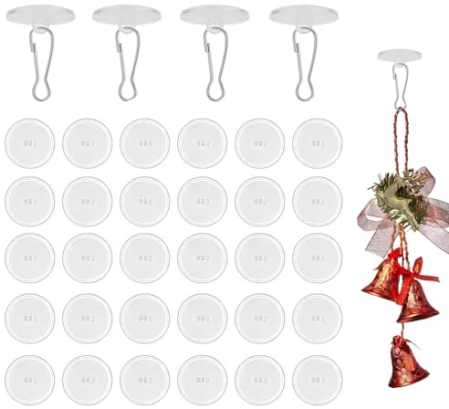 BABYKUMA 30 Stück Deckenhaken Wandhaken Selbstklebend, Klebehaken Decke Deckenhaken Ohne Bohren mit Fahnenmast-Clips, Klebehaken Klein Transparent Selbstklebende Haken Selbstklebend