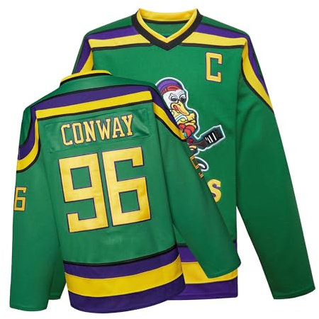 Mighty Ducks Jersey Movie Ice Hockey Jersey Green S-L Charlie Conway #96 with Youth Size, 90S Hip-Hop Party Outfits for Kids(Medium)