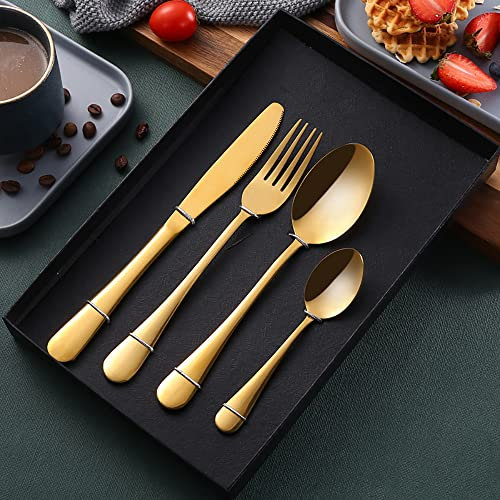 CLLBANT Set di Posate, Set di Posate in Acciaio Inossidabile da 48 Pezzi per 12 Persone Set di Posate con Coltello, forchetta, Cucchiaio, stoviglie Eleganti per Uso Quotidiano/Natale, Oro